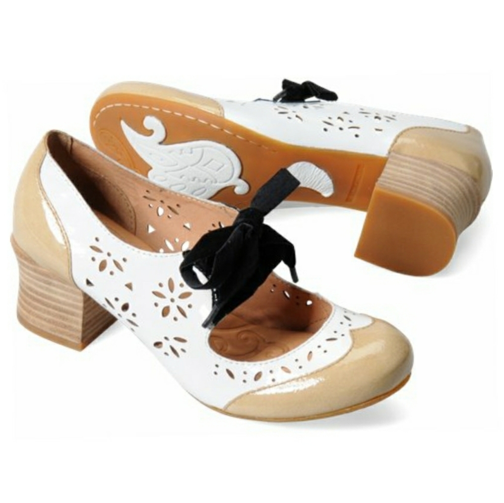 Born Bekka Bianc/Black Combo Patent Heels Shoes